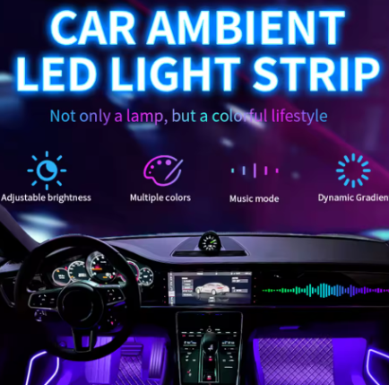 Smart RGB Car Interior Ambient Lighting Kit - Bluetooth App Control & Music Sync (USB)