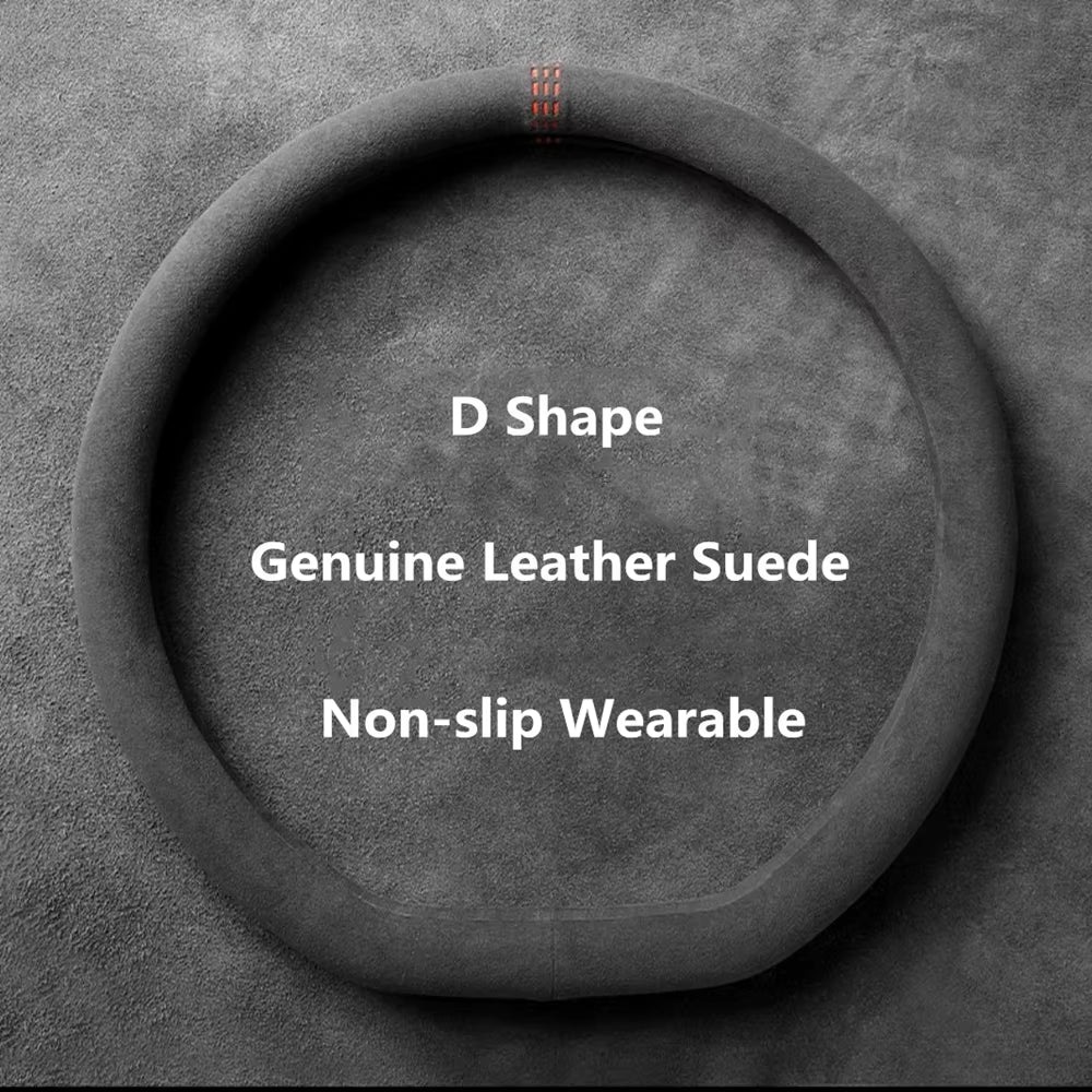 Car Steering Wheel Covers Cowhide Suede Steering Wheel Cover Wrap Universal 37-38Cm Breathable Steering Covers Car Accessories